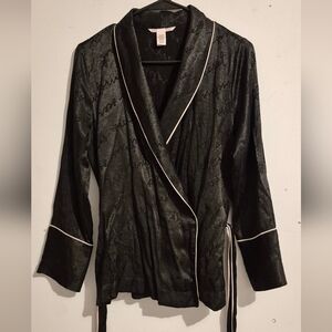 Victoria's Secret Black Lace Robe with White Trim